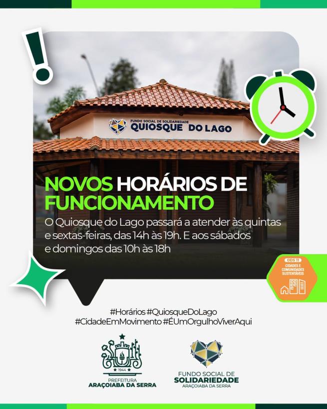 Confira os novos horários do Quiosque do Lago