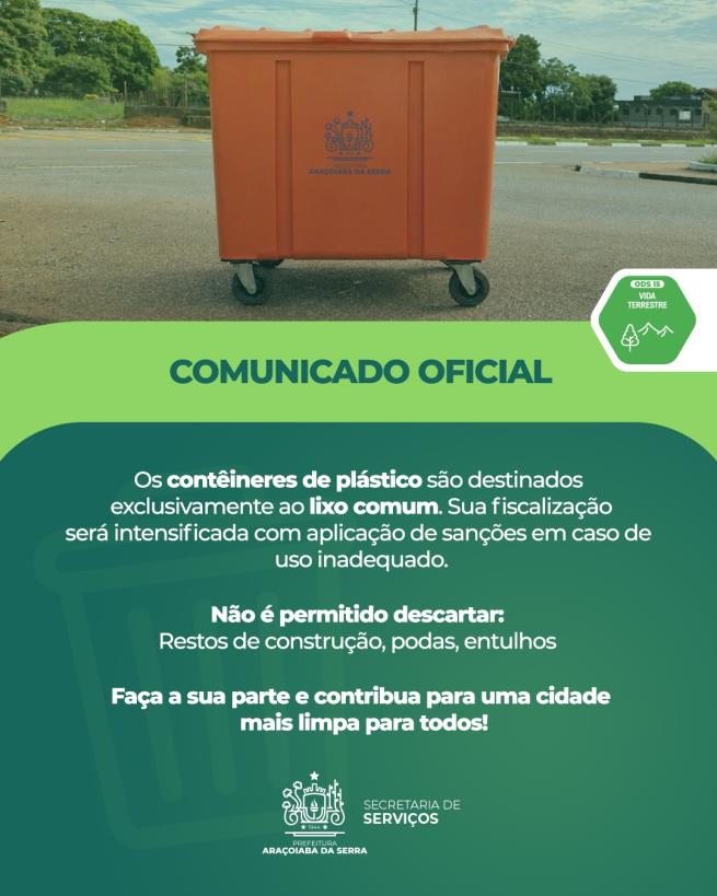 Município reforça regras para descarte de resíduos e alerta sobre fiscalização