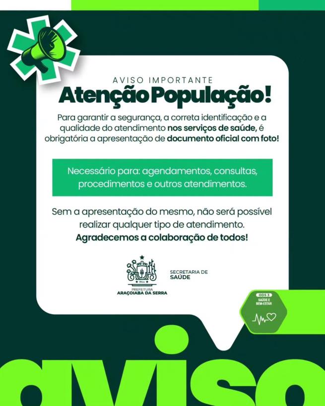Atenção: Apresentação de documento com foto é obrigatória nos atendimentos da Saúde