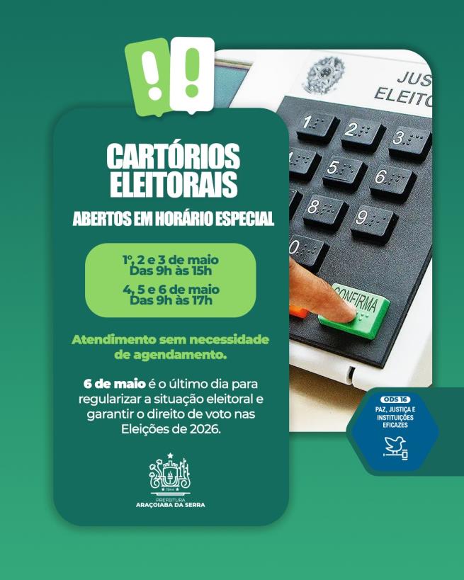 Cartórios eleitorais terão horário especial até 6 de maio