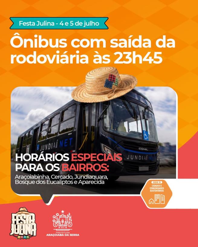 Festa Julina 2026 contará com transporte gratuito para bairros de Araçoiaba da Serra