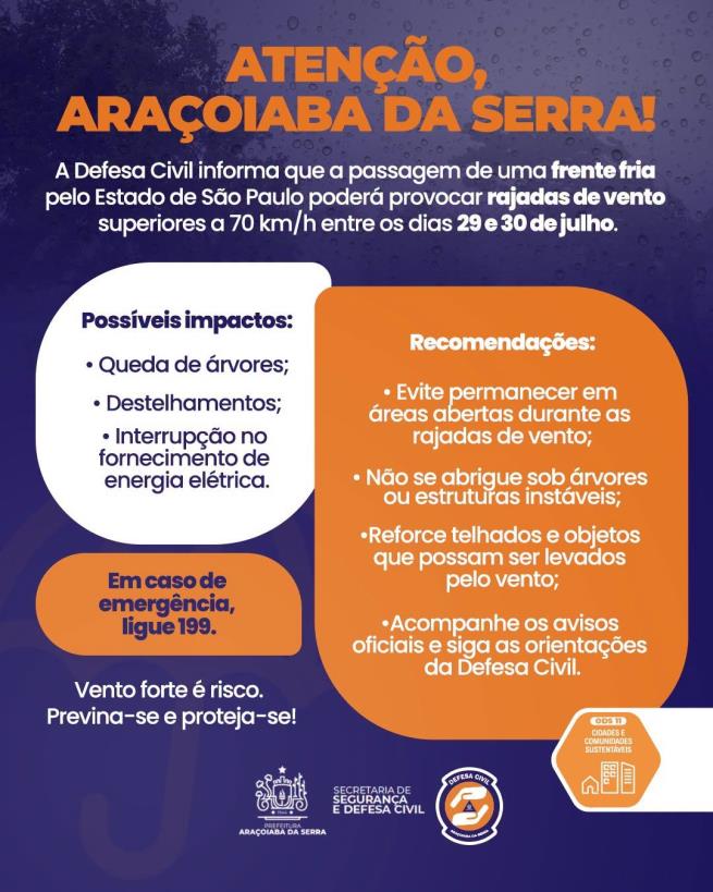 Frente fria: Defesa Civil participa de reunião para alinhamento de ações preventivas