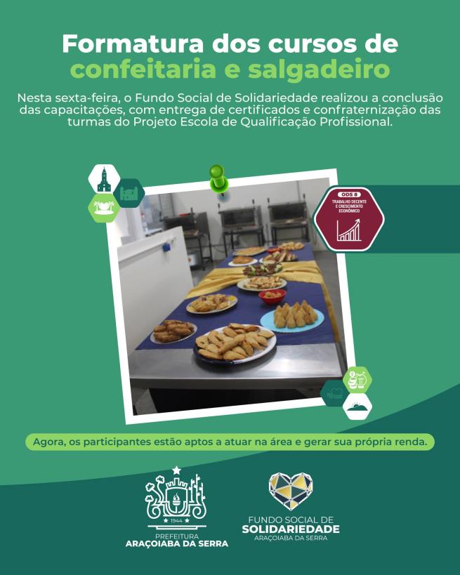 Fundo Social conclui cursos de Confeitaria e Salgadeiro em Araçoiaba da Serra
