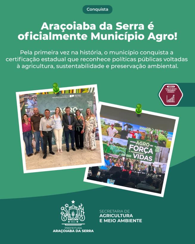 Araçoiaba da Serra conquista certificação do Programa Município Agro