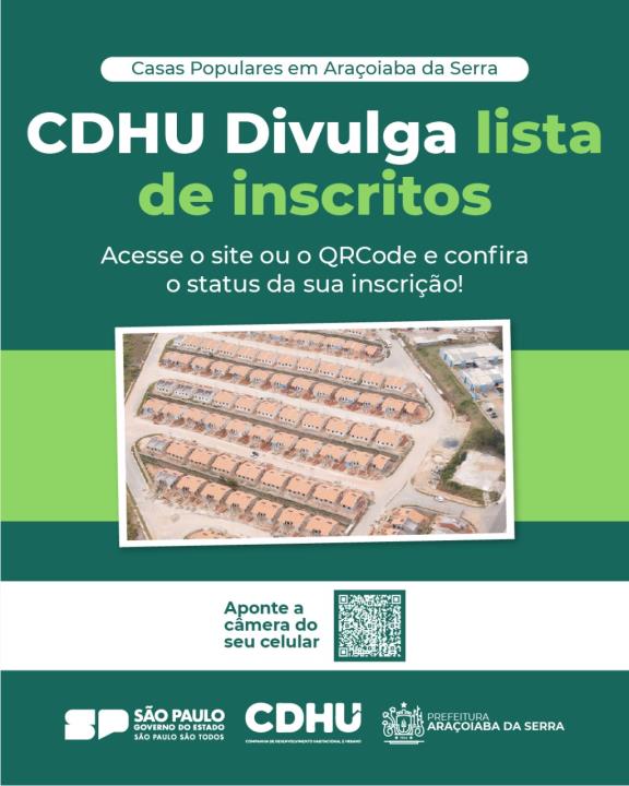 CDHU divulga lista de inscritos para conjunto habitacional em Araçoiaba da Serra