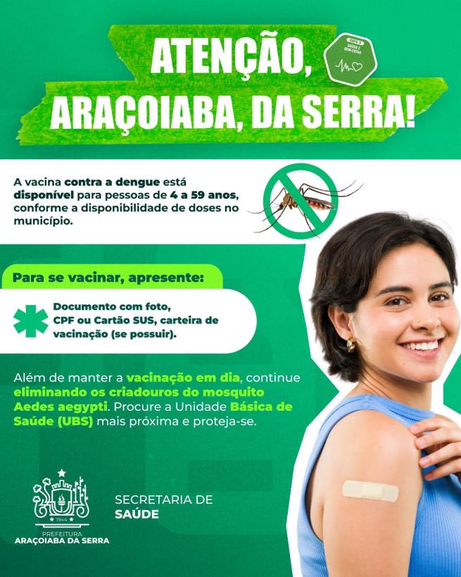 Vacina contra a Dengue está disponível para pessoas de 4 a 59 anos