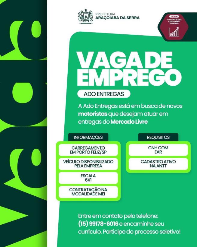 Oportunidade de emprego para motoristas