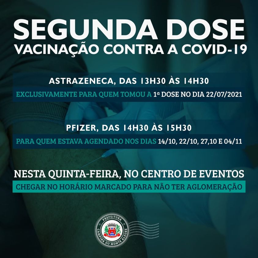 Quinta-feira (14) é dia de segunda dose dos imunizantes Pfizer e Astrazeneca