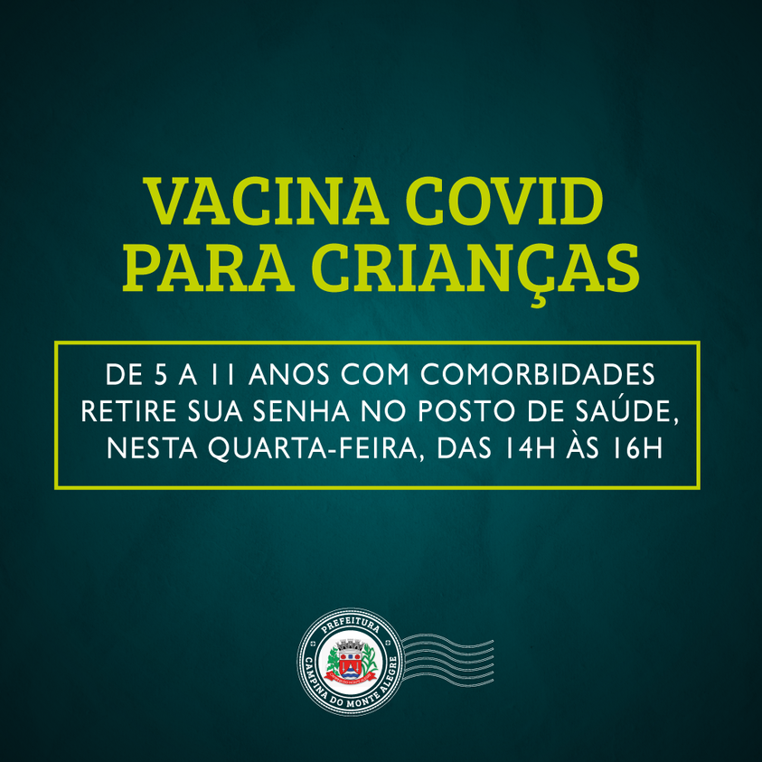 Campanha de vacinação contra a COVID-19 para crianças acontece nesta quarta-feira
