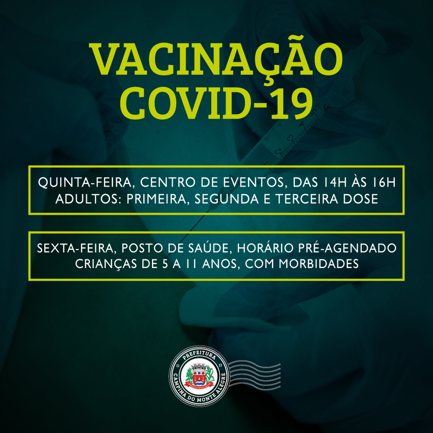Hoje (20) e amanhã (21) acontece mais uma campanha de vacinação em Campina do Monte Alegre