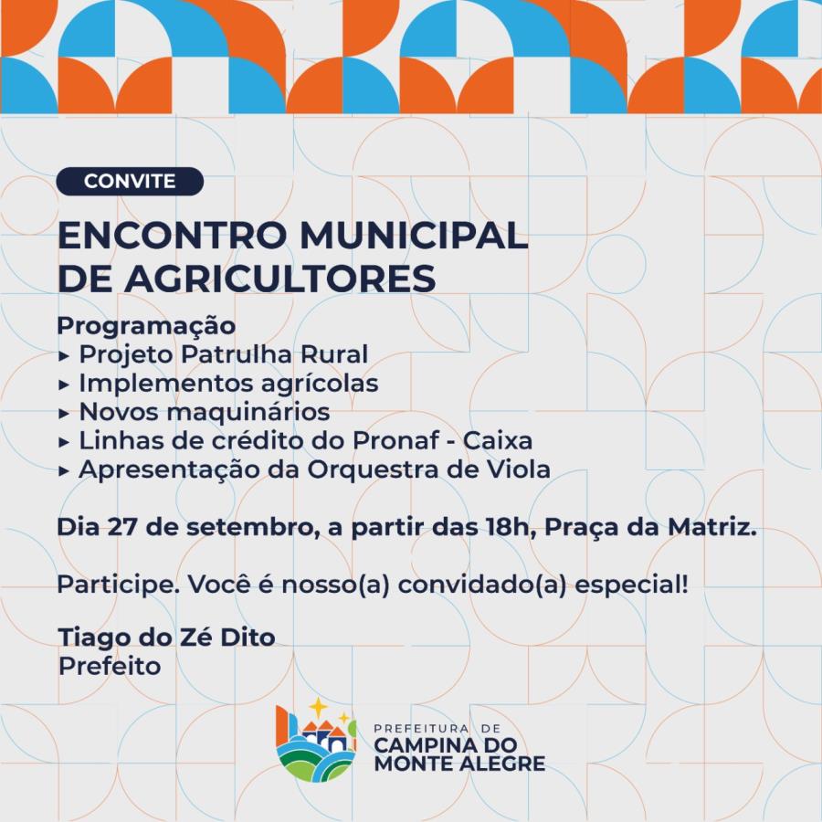 Encontro municipal de agricultores acontece nesta terça-feira (27)