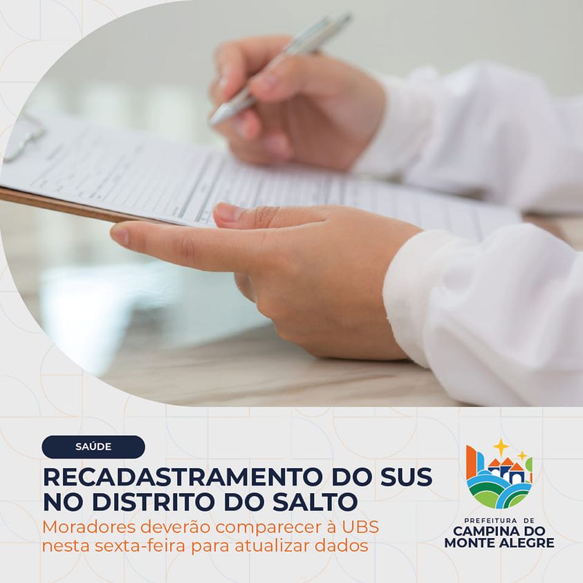 Recadastramento do SUS no Distrito do Salto acontece até esta sexta-feira (24)