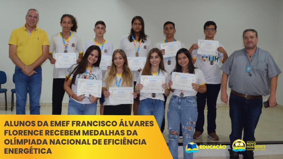 Alunos da EMEF Francisco Álvares Florence recebem medalhas da Olimpíada Nacional de Eficiência Energética