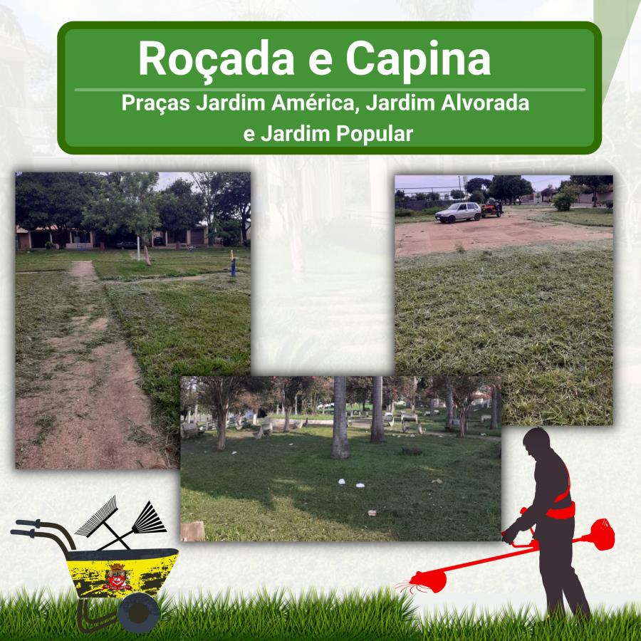 Prefeitura de Novo Horizonte está intensificando a roçada e capina nas praças e áreas verdes do município
