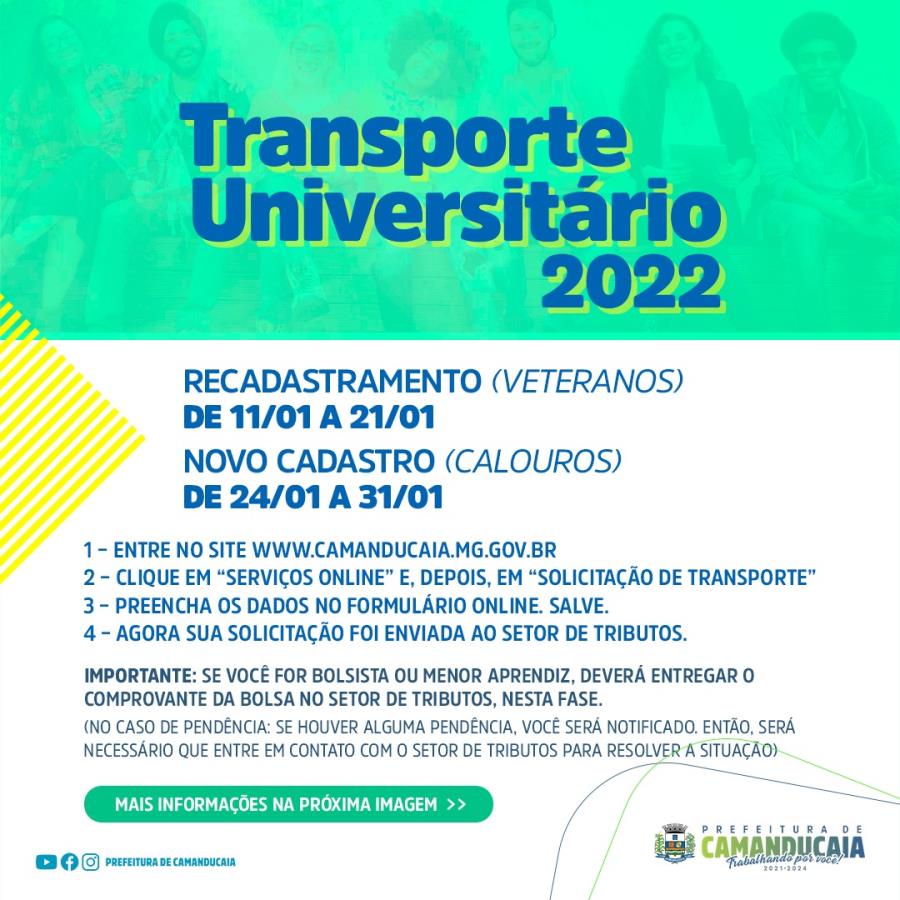 Recadastramento e Novo cadastro para o Transporte Universitário 2022