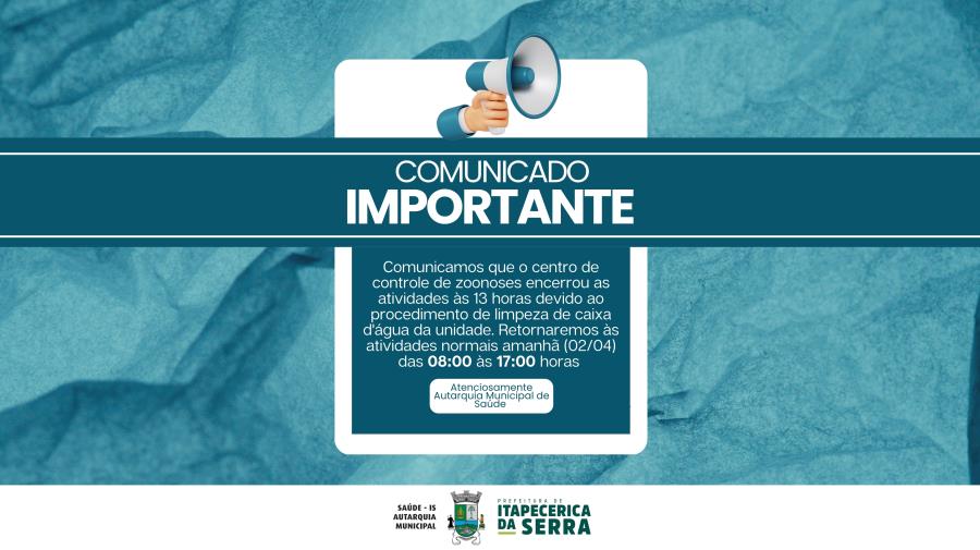 Comunicado Centro de Controle de Zoonoses