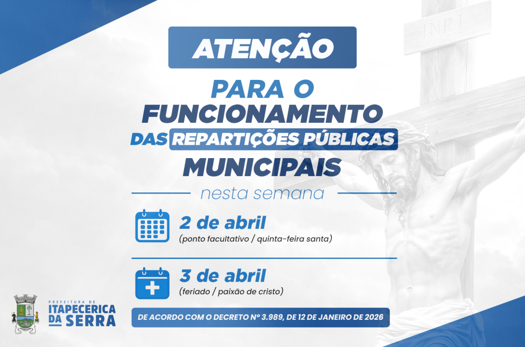 Aviso de não funcionamento das repartições públicas municipais (2 e 3 de abril)