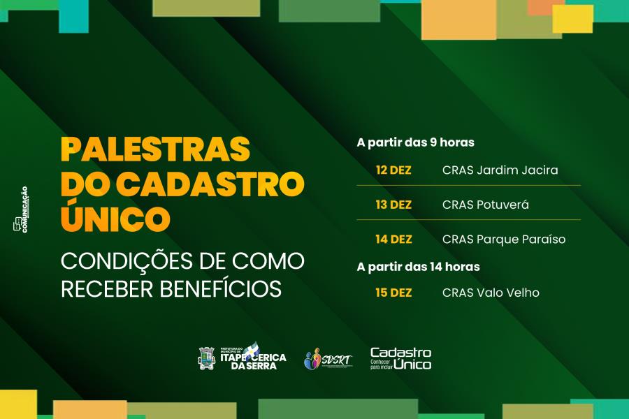 Cadastro Único realizará palestras aos munícipes, sobre as condições de como receber benefícios