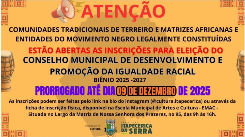 Prorrogadas inscrições para o Conselho de Desenvolvimento e Promoção da Igualdade Racial