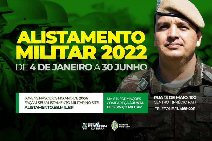 Alistamento Militar 2022 pode ser realizado pela Internet até o dia 30 de  junho - Prefeitura de Pedreira