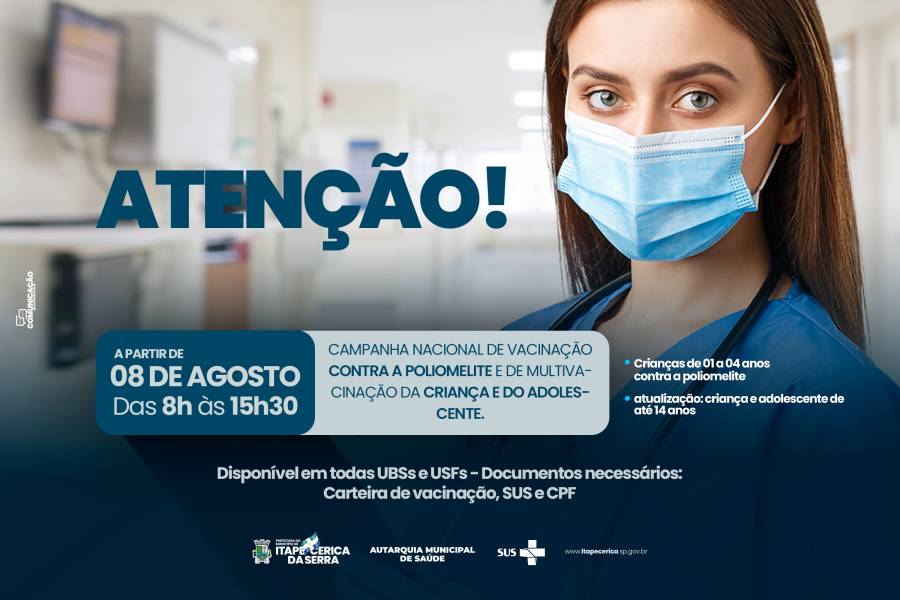 Itapecerica da Serra participa da Campanha Nacional de Vacinação contra a Poliomielite e de Multivacinação da Criança e do Adolescente