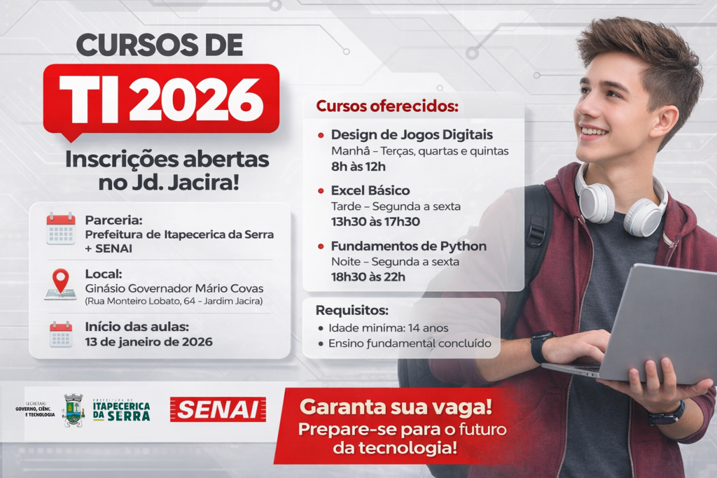 Prefeitura abre inscrições para cursos gratuitos de Tecnologia da Informação no Jardim Jacira