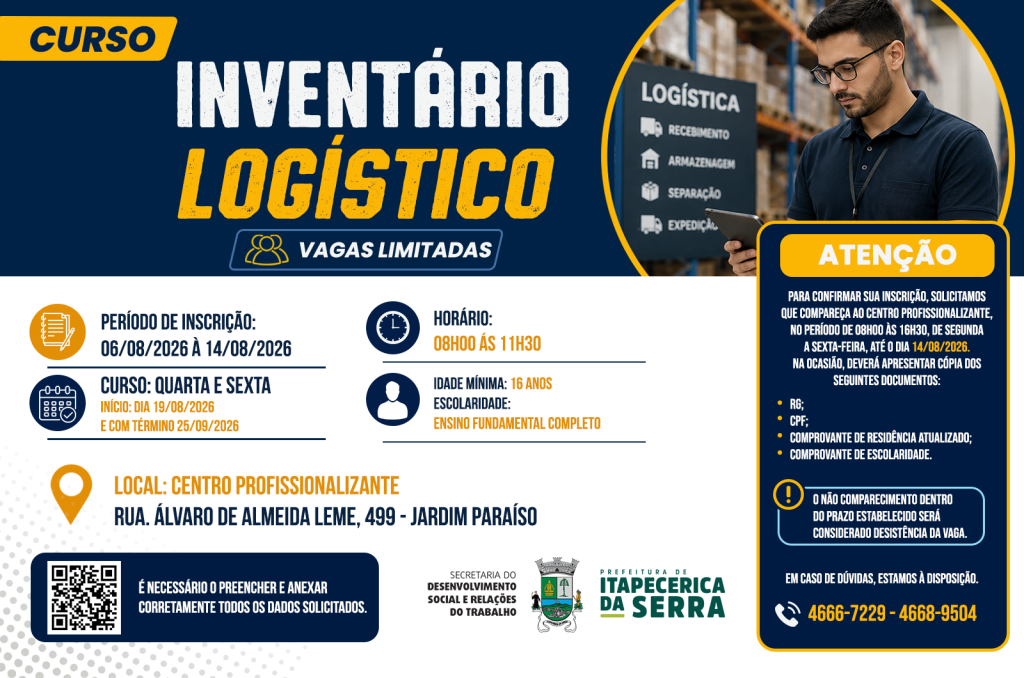 Inscrições abertas para curso de Inventário Logístico