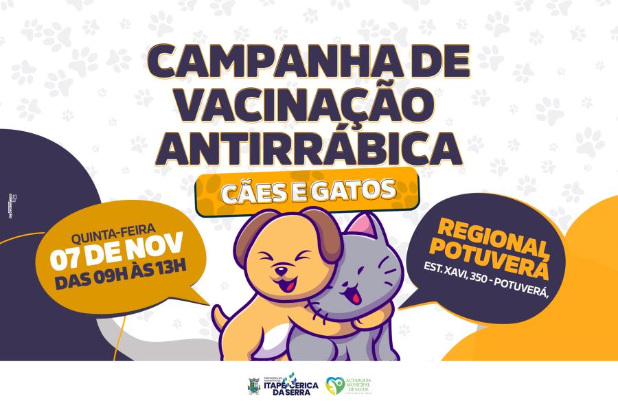 Saúde Animal: Autarquia Municipal de Saúde realiza Campanha de Vacinação Antirrábica para cães e gatos nesta quinta-feira