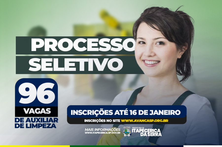 Prefeitura abre 96 vagas de emprego para Auxiliares de Limpeza