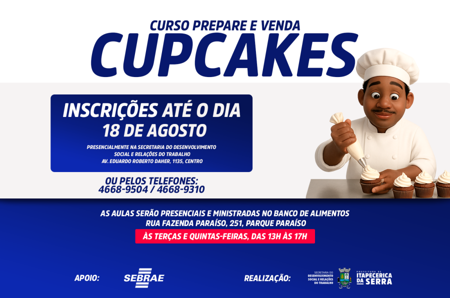 Oportunidade: curso "Prepare e Venda Cupcakes" está com inscrições abertas em Itapecerica da Serra