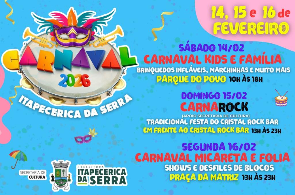 Prefeitura de Itapecerica da Serra anuncia programação oficial do Carnaval 2026