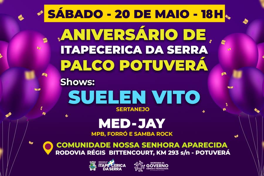 Show de Aniversário: Palco Potuverá receberá atrações no próximo dia 20 de maio