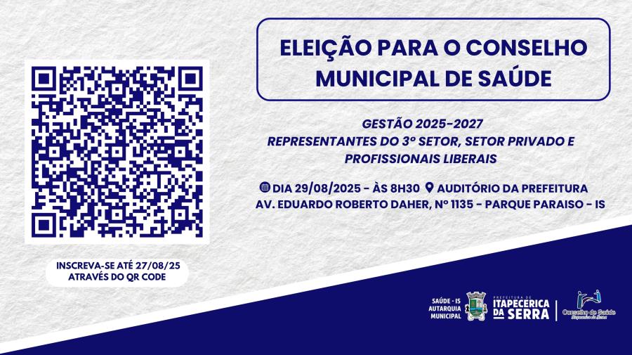 Eleição para o Conselho Municipal de Saúde será no dia 29/08