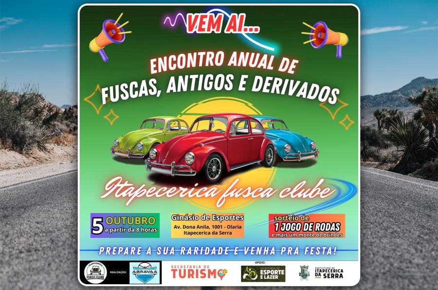 Encontro de Fuscas, Antigos e Derivados será realizado no dia 5/10
