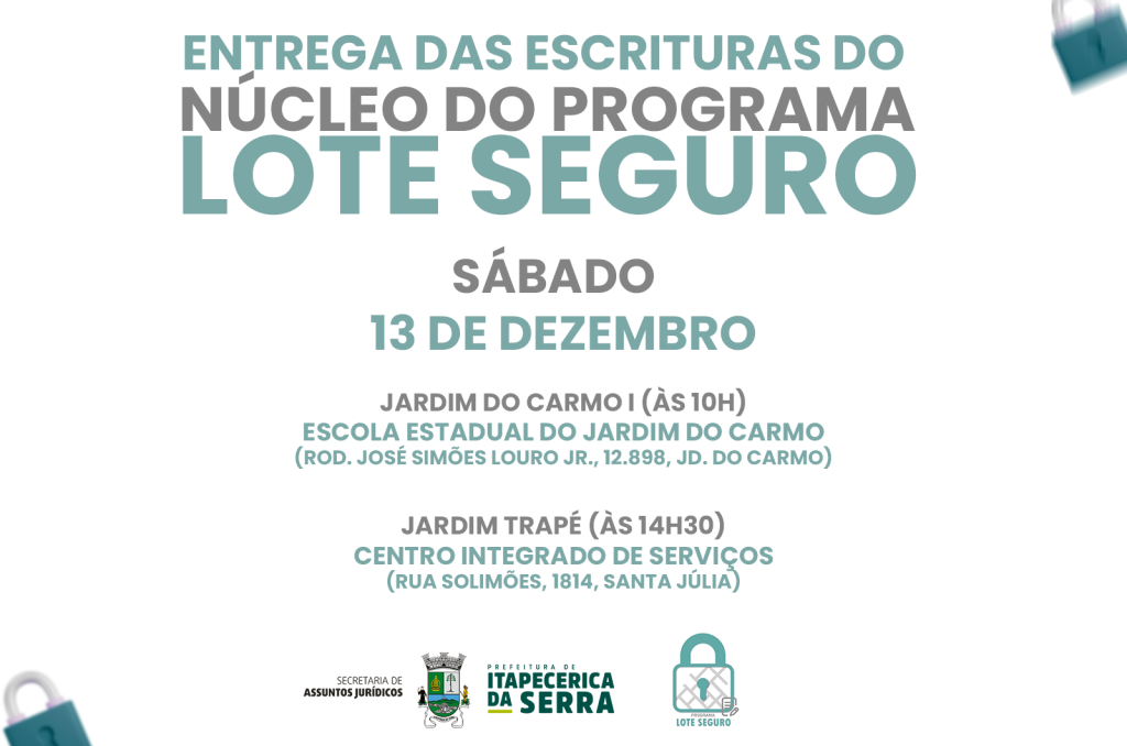 Prefeitura realizará entrega das escrituras do Jd. do Carmo I e Jd. Trapé neste sábado (13/12)