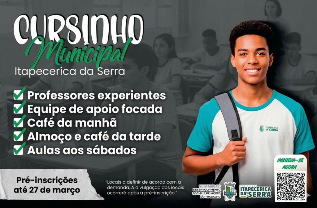 Prefeitura de Itapecerica da Serra abre pré-inscrições para o Cursinho Pré-Vestibular Municipal 2026