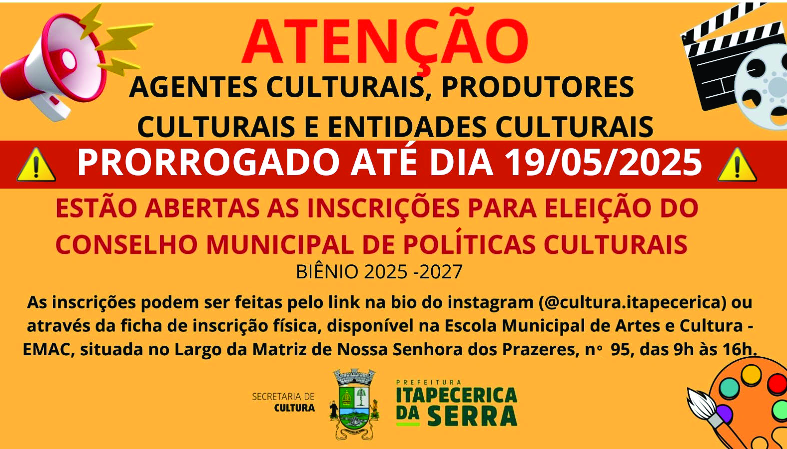 Inscrições prorrogadas para eleição do Conselho Municipal de Políticas Culturais