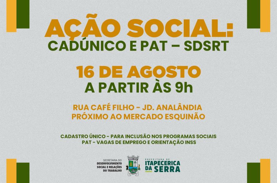 Prefeitura realiza ação social do CadÚnico e PAT neste sábado no Jardim Analândia