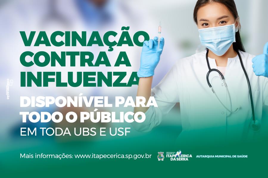 Vacinação contra influenza disponível para todo o público, em todas UBSs e USFs
