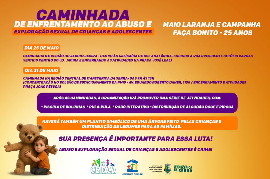 Prefeitura apoia Caminhada de Enfrentamento ao Abuso e Exploração Sexual de Crianças e Adolescentes