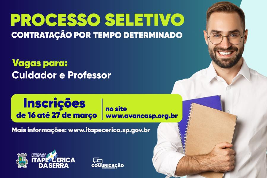 Prefeitura abre Processo Seletivo para contratação de Professores e Cuidadores