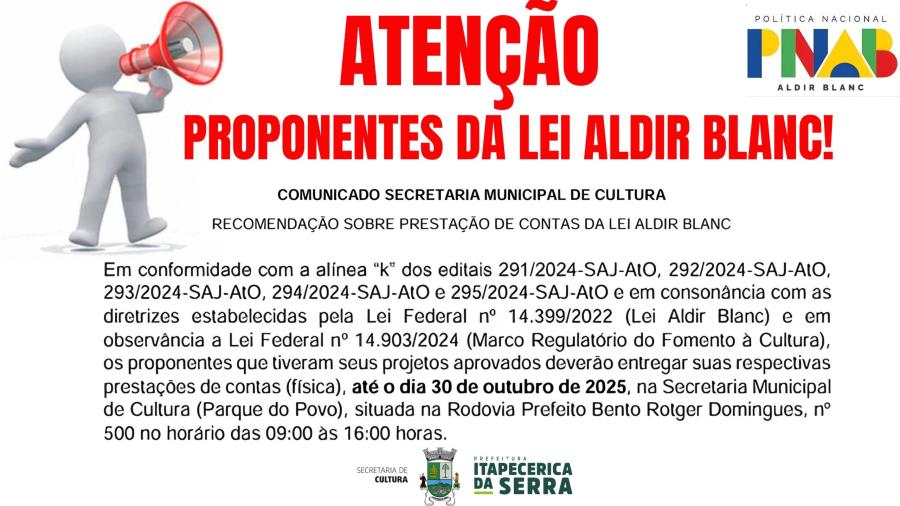 Comunicado da Secretaria Municipal de Cultura sobre a Lei Aldir Blanc