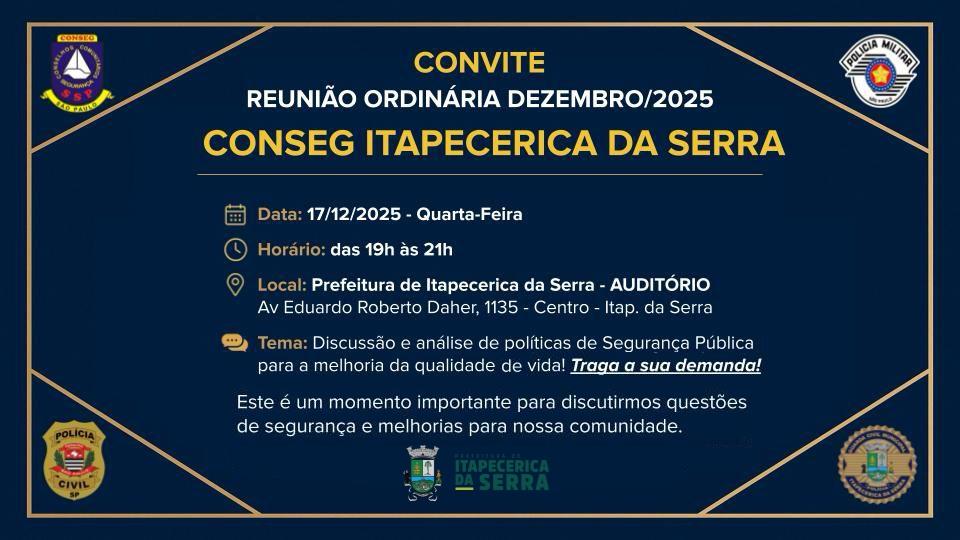 Conselho Comunitário de Segurança se reúne nesta noite no Auditório da Prefeitura