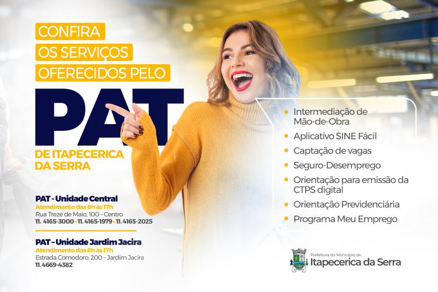 Confira os serviços oferecidos pelo PAT de Itapecerica da Serra