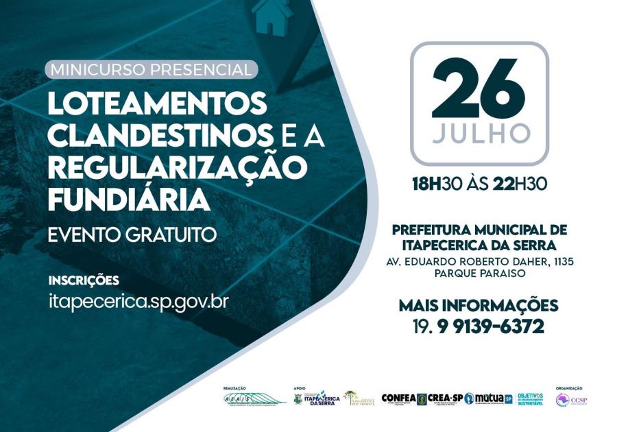 Inscrições abertas: Minicurso "Loteamentos Clandestinos e a Regularização Fundiária"