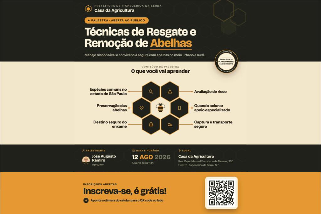 Casa da Agricultura promove palestra gratuita sobre técnicas de resgate e remoção de abelhas