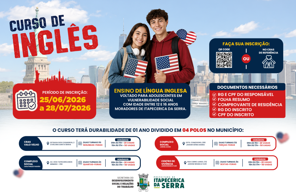 Prefeitura abre inscrições para curso gratuito de Inglês