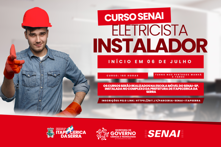 Curso gratuito de Eletricista Instalador, em parceria com o SENAI, tem 42 vagas