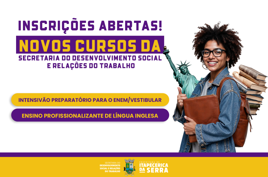 Prefeitura abre inscrições para curso de inglês e preparatório para o Enem