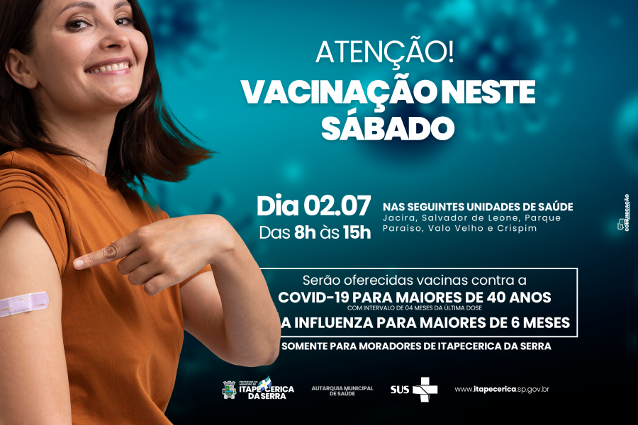 Neste sábado, cinco Unidades de Saúde vacinam contra a Covid-19 e Influenza